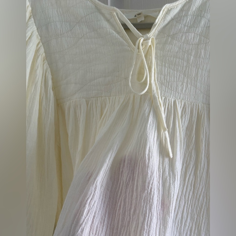 Amente boho cotton white quilted peasant top blouse - Picture 4 of 9